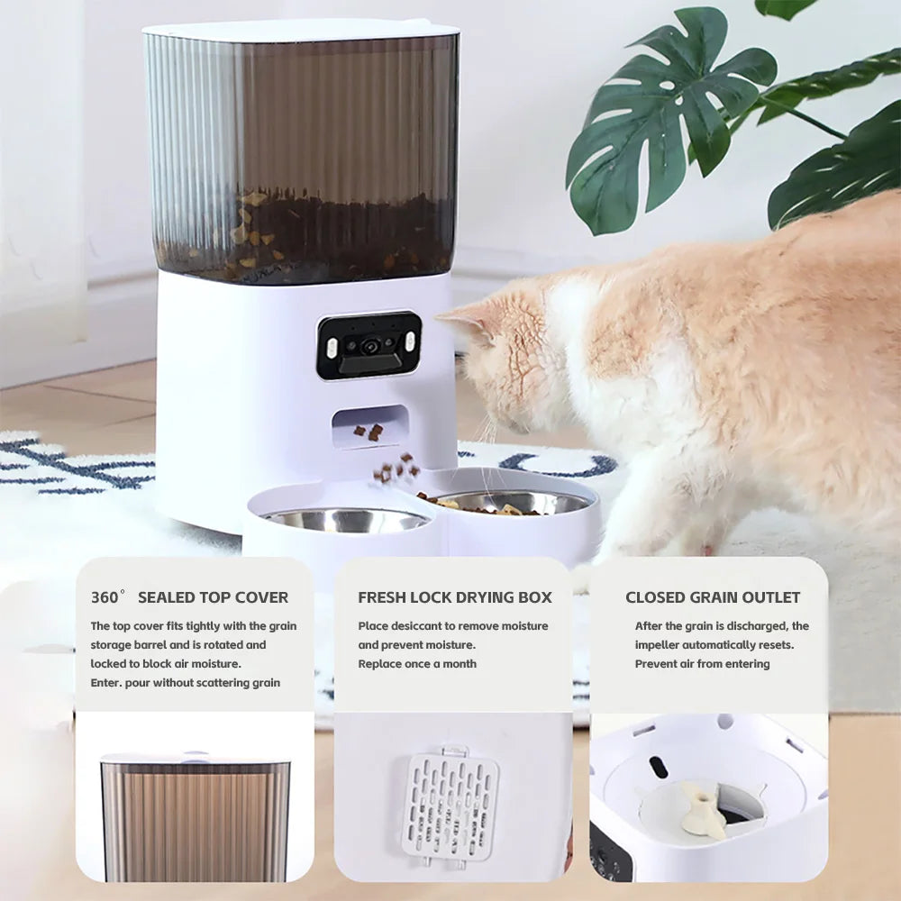 Smart 5L Dual-Bowl Automatic Pet Feeder with HD Camera