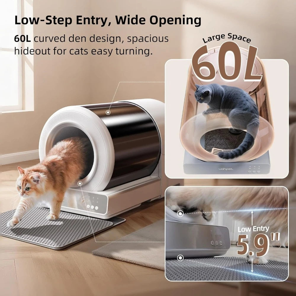 Stainless Steel Automatic Self-Cleaning Cat Litter Box, APP Control, Low Entry & Safe Design, Custom