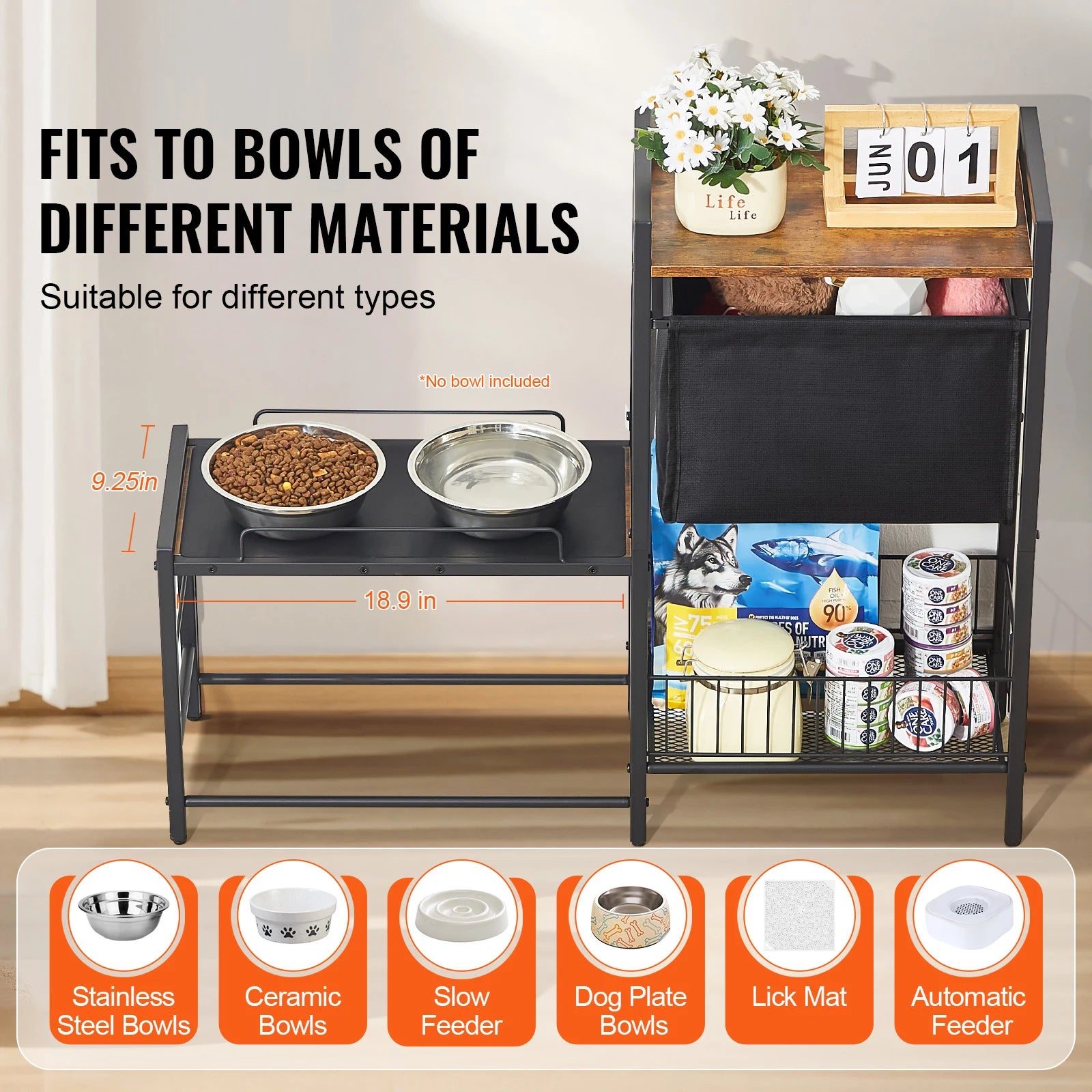 Vevor Elevated Pet Feeding Station with Food Storage & Organizer