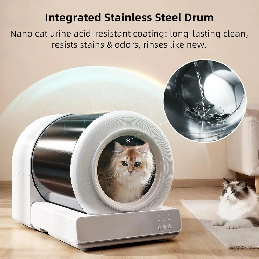 Stainless Steel Automatic Self-Cleaning Cat Litter Box, APP Control, Low Entry & Safe Design, Custom
