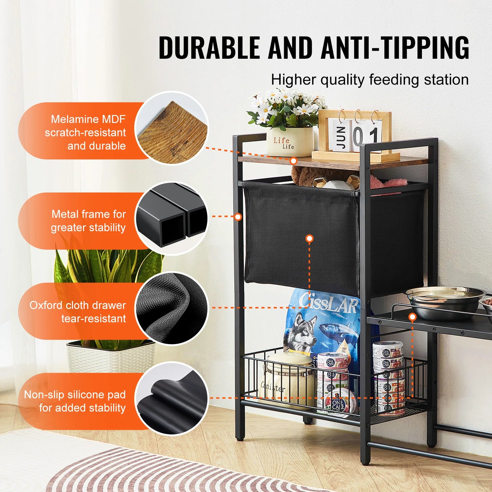 Vevor Elevated Pet Feeding Station with Food Storage & Organizer